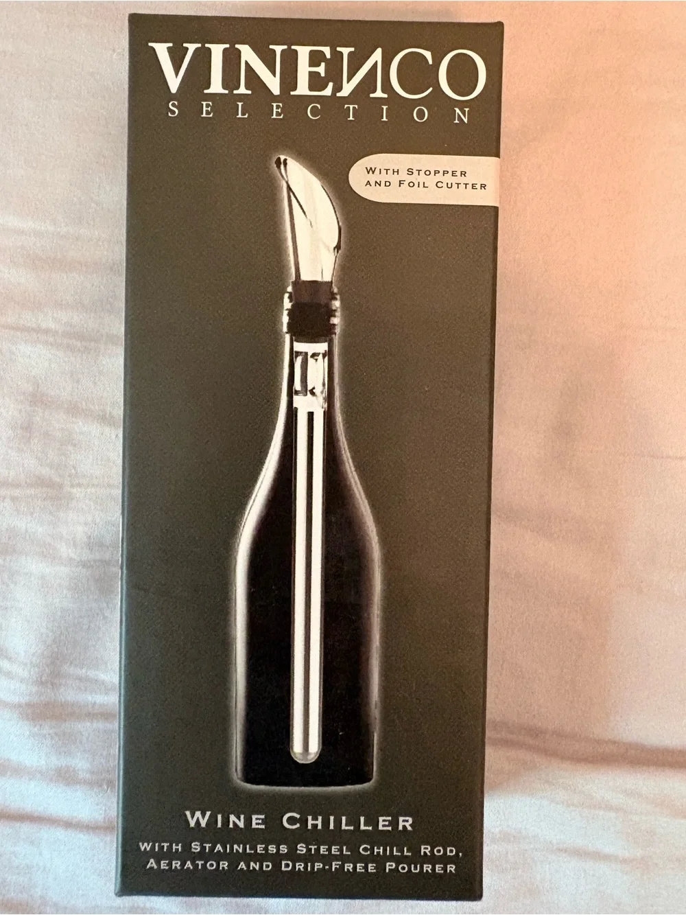 VINENCO Selection Wine Chiller Aerator Pourer Stopper Foil Cutter Set NIB